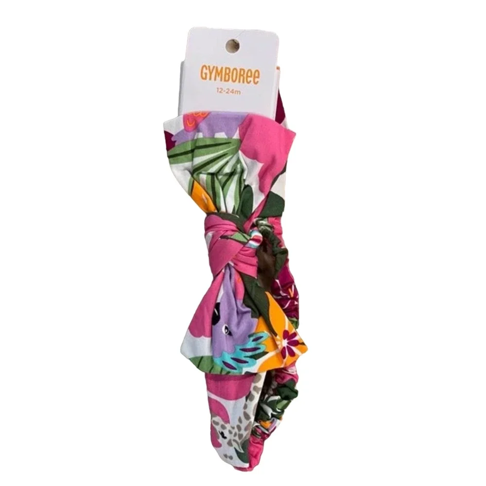 NWT Gymboree Pink/Green/Orange Tropical Flower Dress & Headband -18-24 Months